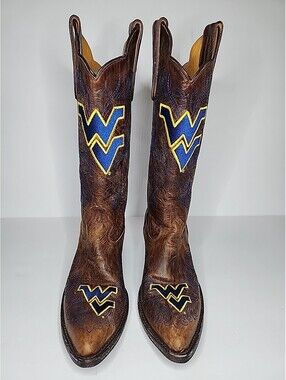 Mountaineers Cowboy Boots Women's Sz 6.5 Leather West Virginia Embroidered WVU